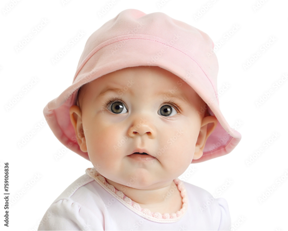 Cute baby girl in Pink hat, isolated on transparent background. Cute baby girl in Pink hat, isolated on transparent background.