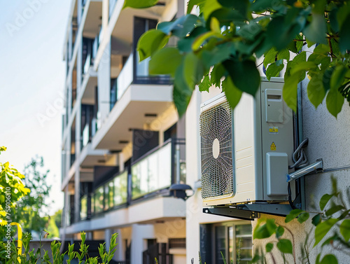 Residential building with outdoors installed air source heat pump  © Johannes