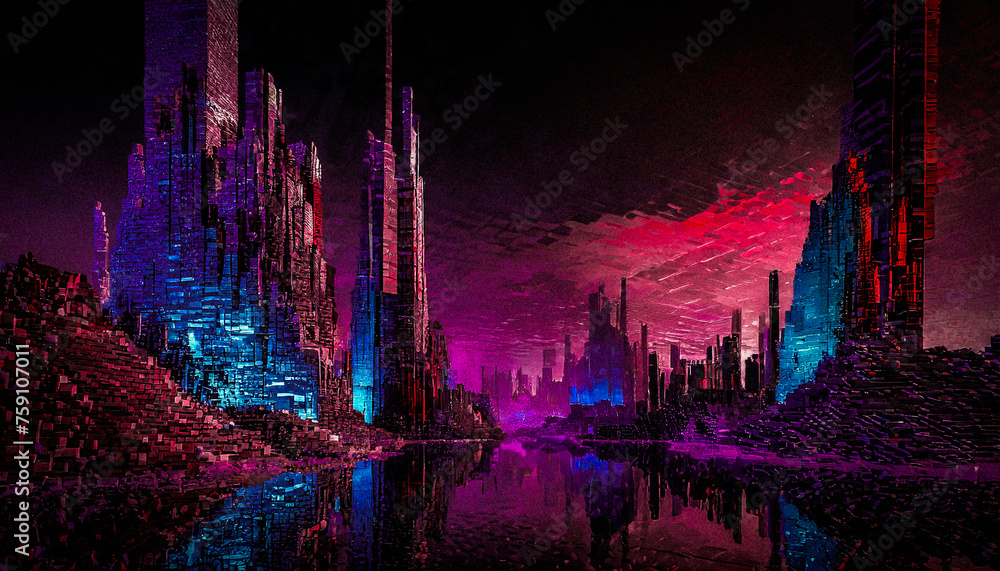 Immerse yourself in the depths of this dark, sci-fi voxel cityscape. Perfect for banners, it's a dystopian marvel