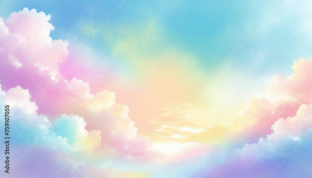 Soft, sweet pastel blue sky adorned with colorful clouds. Perfect for nursery decor or dreamy banners.