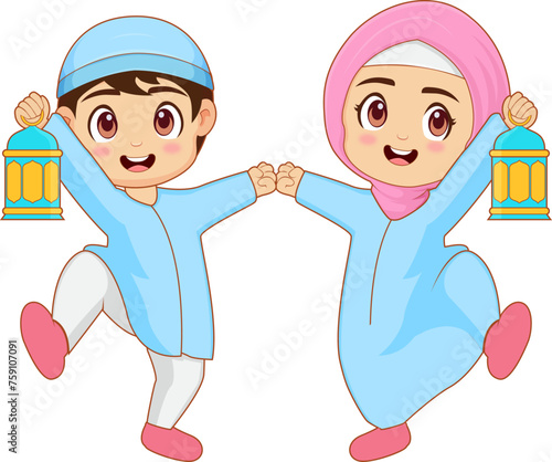 Muslim kids with lantern
