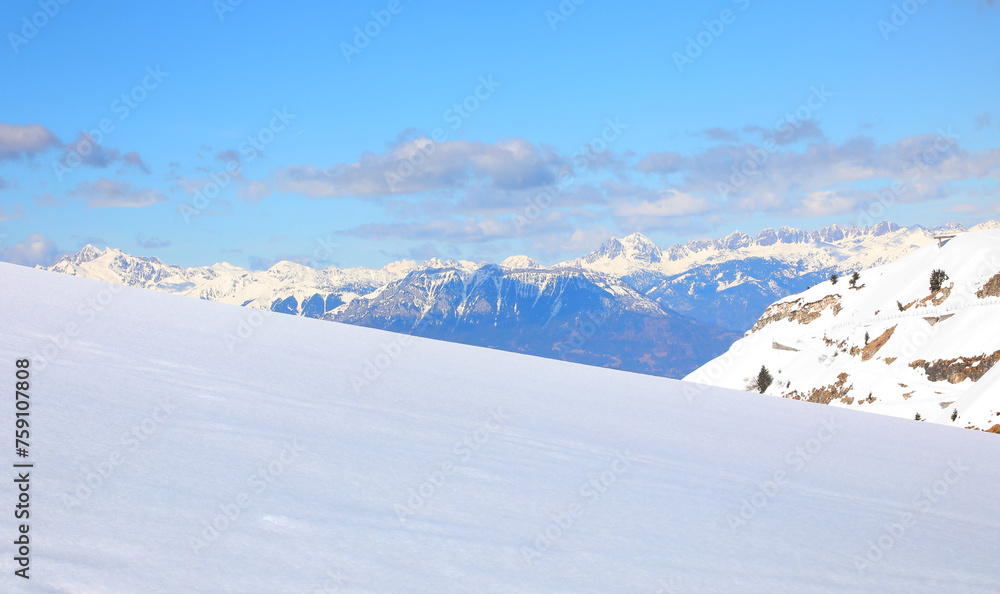 snow white and the panorama of the European Alps mountain range in winter with snow-capped peaks without people snow white and the panorama of the European Alps mountain range in winter with snow-capped peaks without people