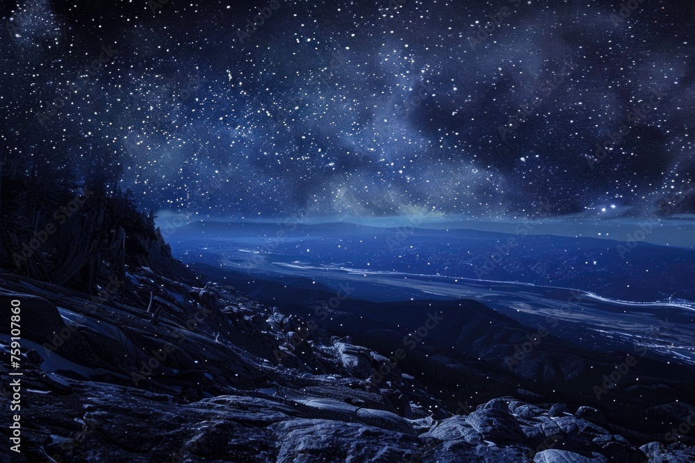 Fototapeta premium starry night sky with mountain.