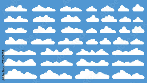 Set of Different Clouds Isolated on Blue Background