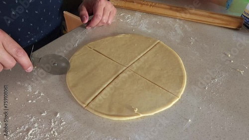 
Process of preparing ham and cheese croissants called 