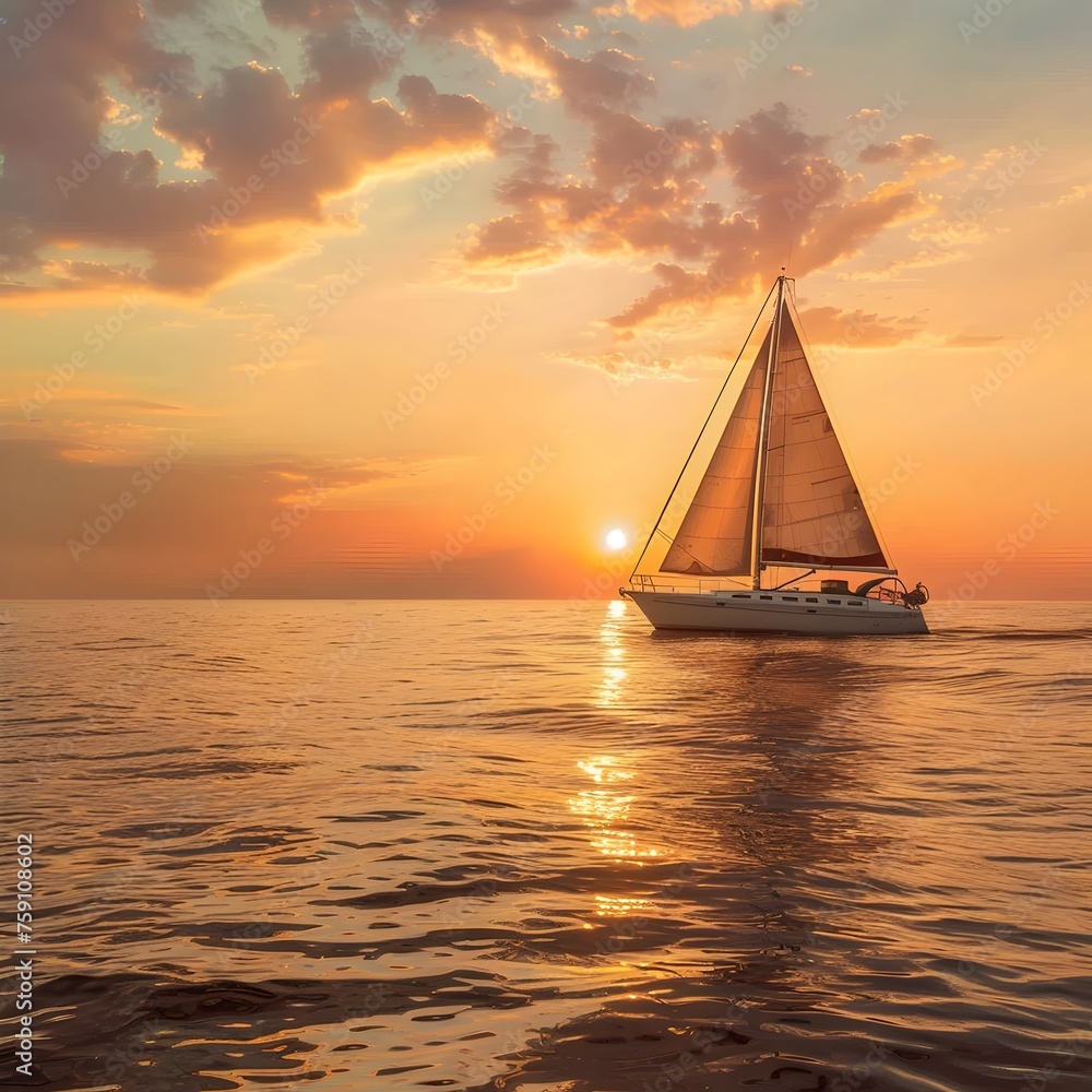 Sailing Yacht in Ocean during Sunset