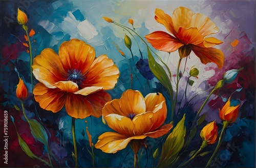 Flowers painted in oil technique © vinbergv
