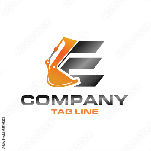Letter E excavator logo