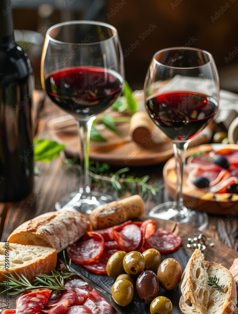 A table with wine and food A table with wine and food
