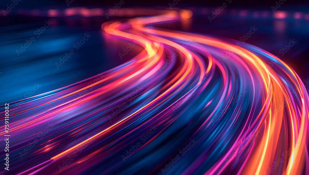 A vibrant light trail on a highway at night, showcasing a colorful mix of purple, violet, pink, red, and magenta hues, creating a mesmerizing visual effect with an electric feel A vibrant light trail on a highway at night, showcasing a colorful mix of purple, violet, pink, red, and magenta hues, creating a mesmerizing visual effect with an electric feel