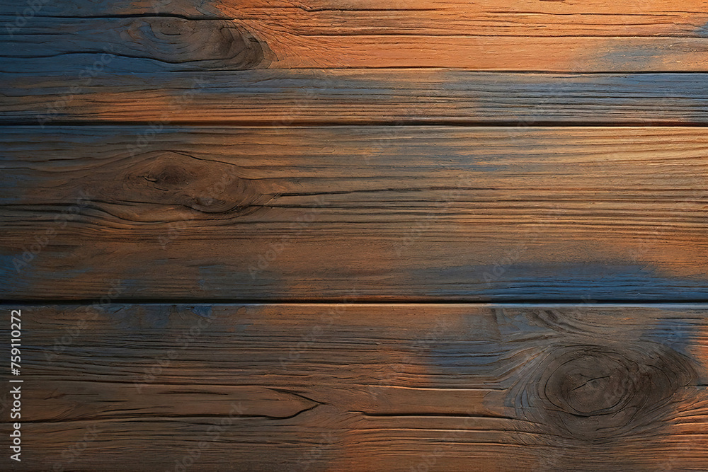 Fototapeta premium orange and blue and brown wood wall wooden plank board texture background with grains and structures and a dirty look