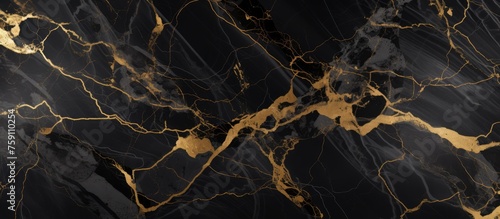 Luxurious Seamless Black Gold Marble Texture Background with High Resolution