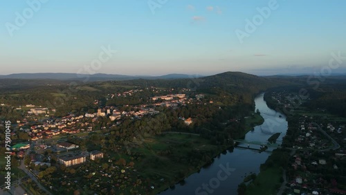 Beautiful Landscape River Mountains Lesko Aerial View Poland photo