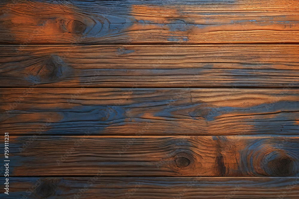Fototapeta premium orange and blue and brown wood wall wooden plank board texture background with grains and structures and a dirty look