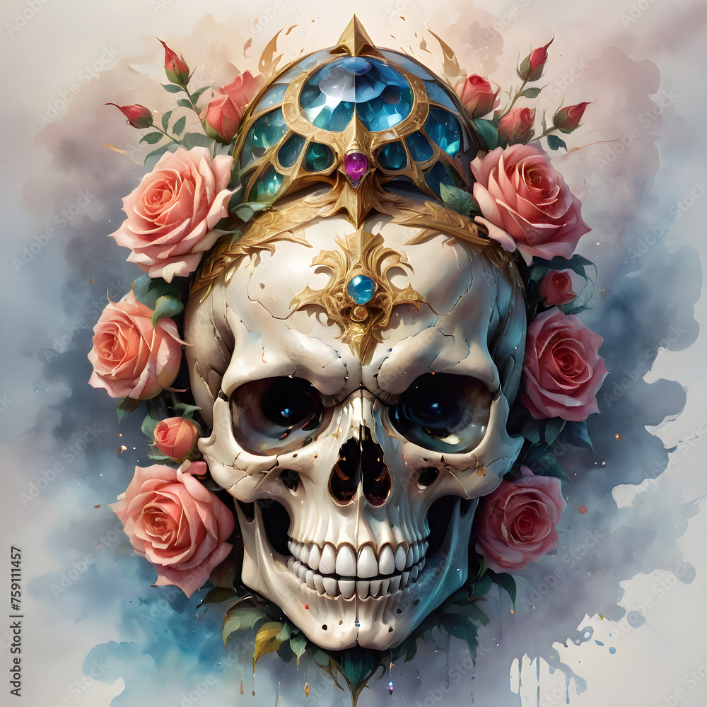 Skulls, goat skulls and flower decorations  carnival mask and flowers