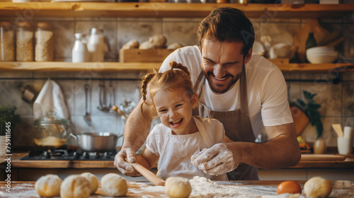 Joyful Baking Time: Father and Daughter Making Memories in the Kitchen