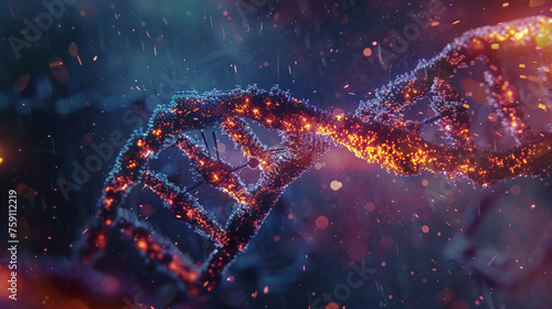 A striking portrayal of gene expression at the molecular level, with RNA polymerase enzymes transcribing genetic information into messenger RNA. 8K photo