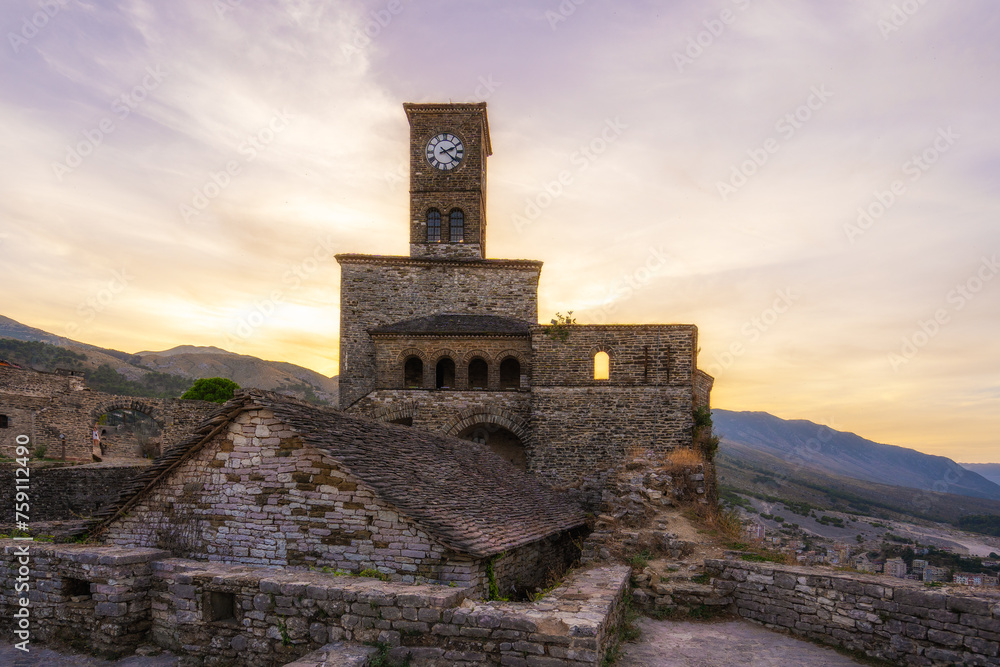 Beautiful clock tower in the castle in Gjirokaster, Albania