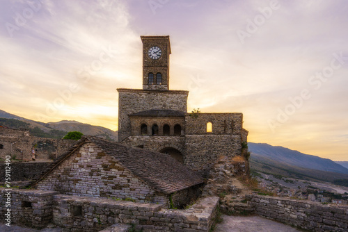 Beautiful clock tower in the castle in Gjirokaster  Albania