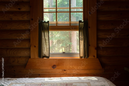 Log cabin window photo