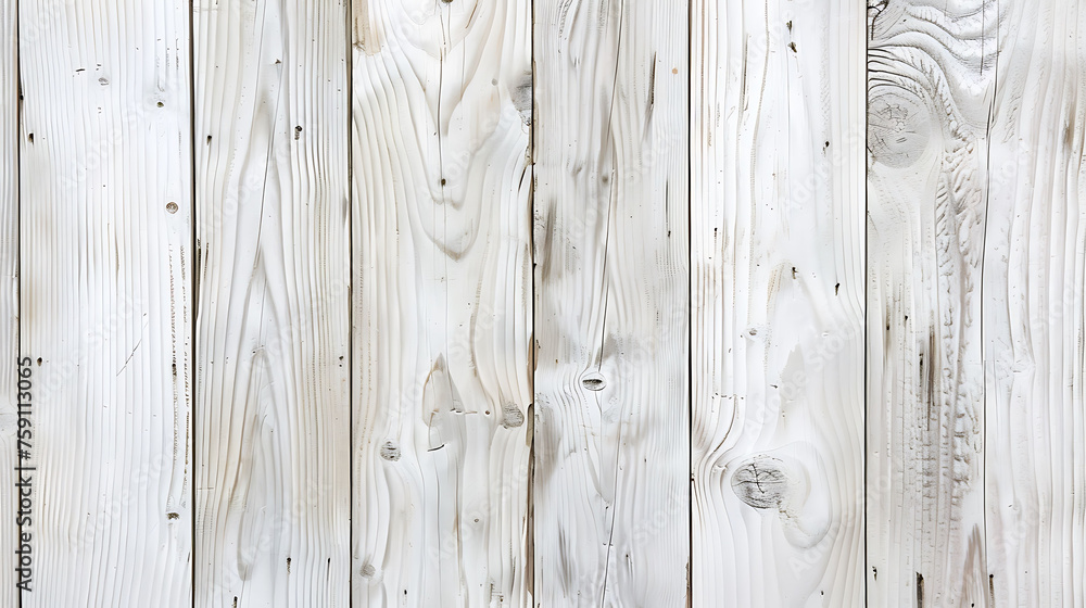 Vertical whitewashed wooden plank texture. Bleached wood panel background. Design for interior, wallpaper, or banner with copy space. - obrazy, fototapety, plakaty 