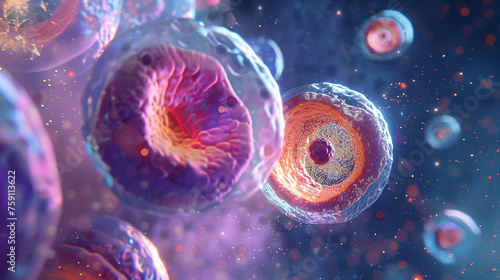 Detailed illustration of the cell cycle phases, from G1 to mitosis, showcasing the orderly progression of cellular replication and division. 8K photo