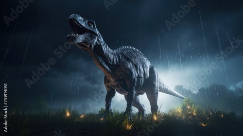 Dinosaur stands in prehistoric environment. Photorealistic. © rabbit75_fot