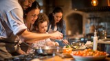 A family cooking class, with each member trying their hand at creating a delightful dish.