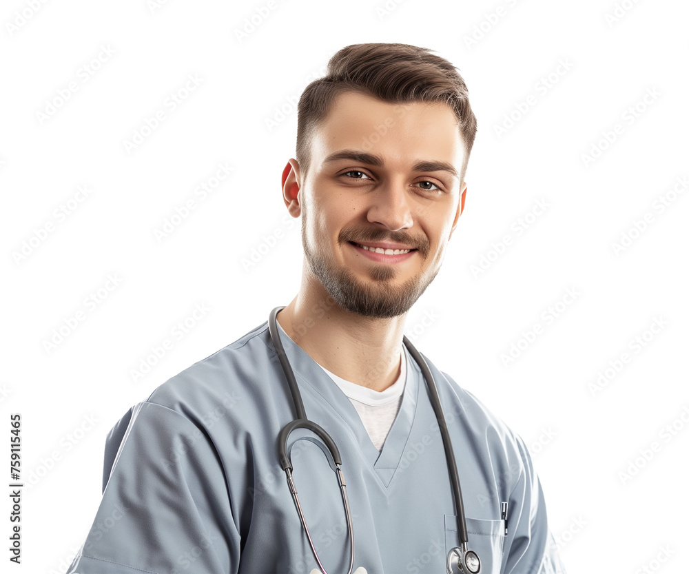 Healthcare, medical staff concept. Portrait of smiling male doctor posing with folded arms on transparent background, free space. Professional general practitioner. Healthcare, medical staff concept. Portrait of smiling male doctor posing with folded arms on transparent background, free space. Professional general practitioner.