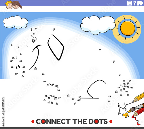 connect the dots activity with cartoon pig farm animal character