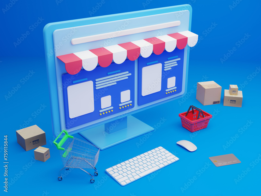 Online shopping on computer screen concept Online shopping on computer screen concept