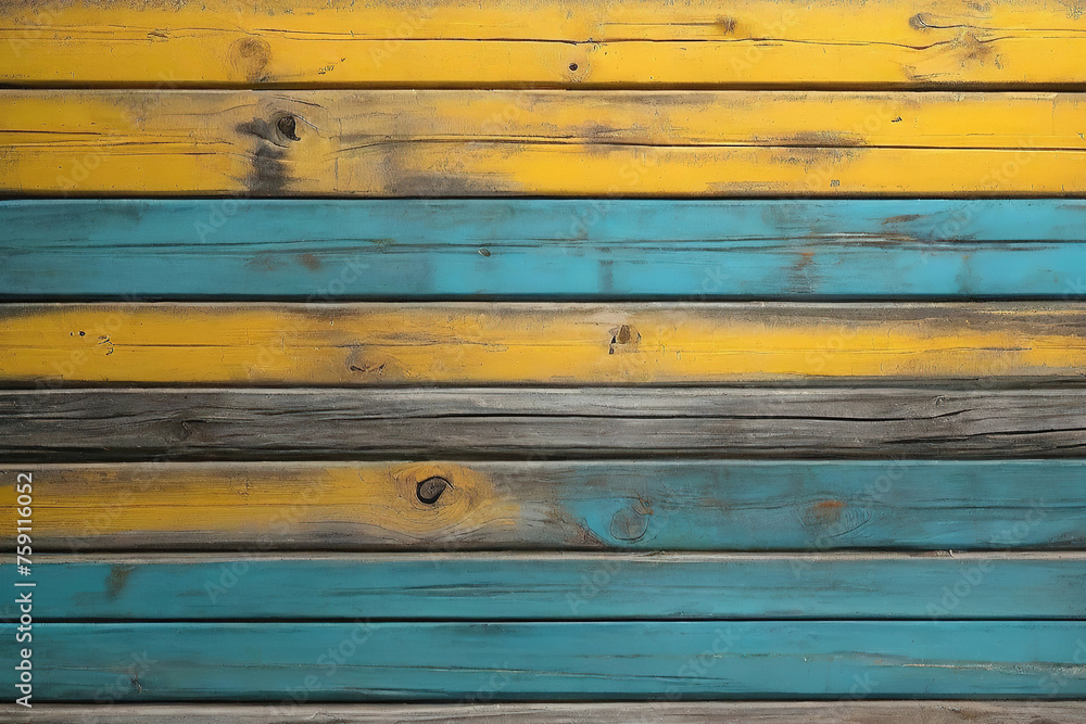 yellow and turquoise painted and black and brown old dirty weathered outdoor wood wall wooden plank board texture background with grains and structures yellow and turquoise painted and black and brown old dirty weathered outdoor wood wall wooden plank board texture background with grains and structures
