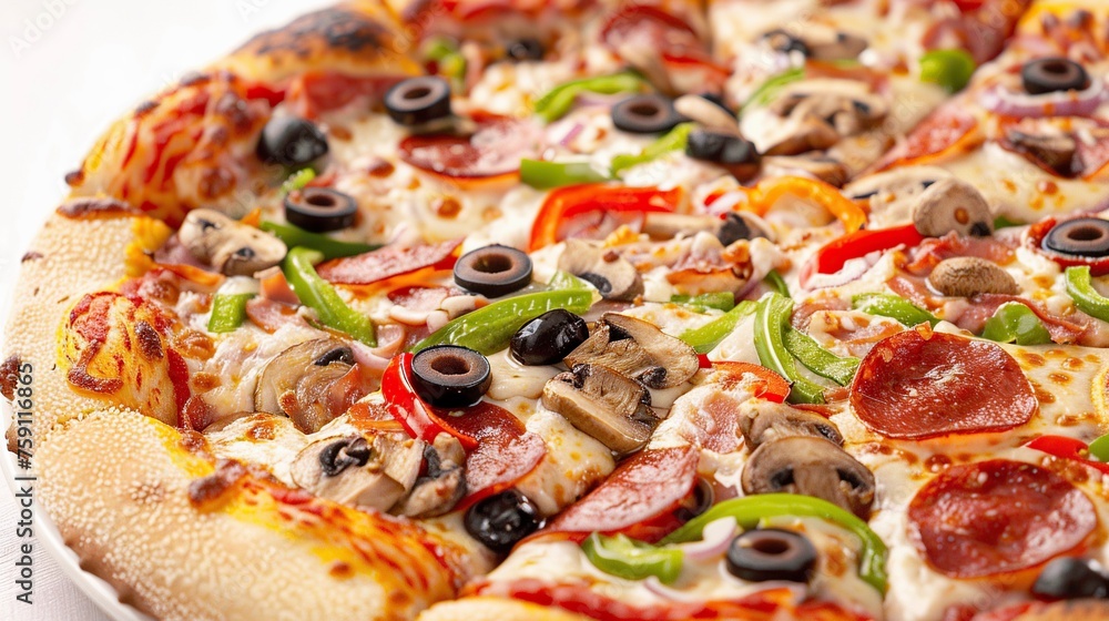 Close-up View of a Mouthwatering Pizza Placed on a Clean Plate. Delicious Italian Cuisine Concept. Close-up View of a Mouthwatering Pizza Placed on a Clean Plate. Delicious Italian Cuisine Concept.