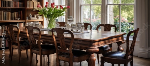 Large table in the dining room