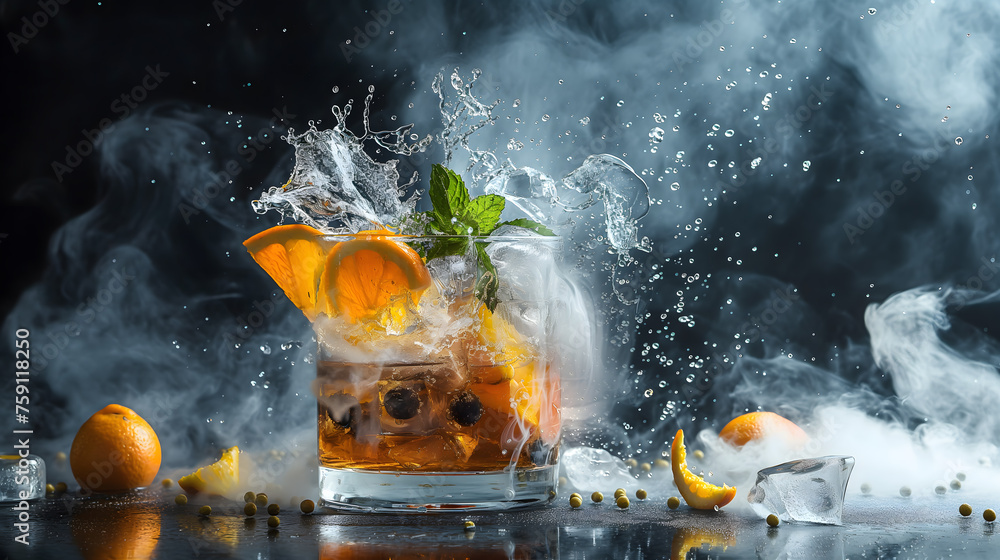 Dynamic Splash of Ice and Fresh Berries with Citrus Segments Dynamic Splash of Ice and Fresh Berries with Citrus Segments