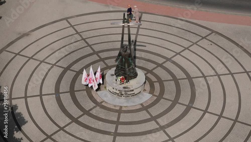 Beautiful Landscape Statue Popieluszko Pulawy Aerial View Poland photo