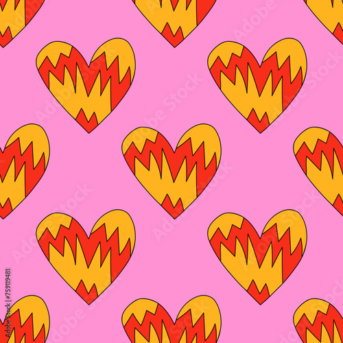 retro psychedelic seamless patterns-hearts and valentines for February 14th.Funky and groovy heart shapes ornaments.Hippie rainbow backgrounds only good vibes.valentine's day 1970-1980	
