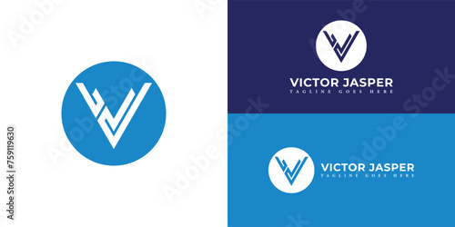 Abstract initial letter VJ or JV logo in blue circle shape isolated in multiple background colors. The logo is applied for property and residential business logo design inspiration template