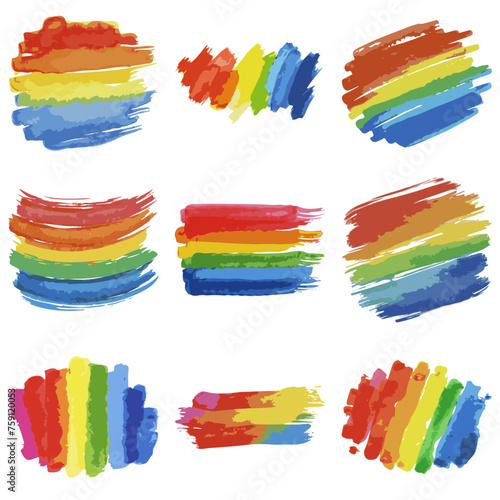 Regenbogenfarbene Wasserfarben Pinselstriche: Vektorgrafik Illustrationen