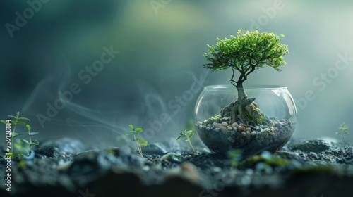  miniature landscapes  fog  bonsai  biodiversity 