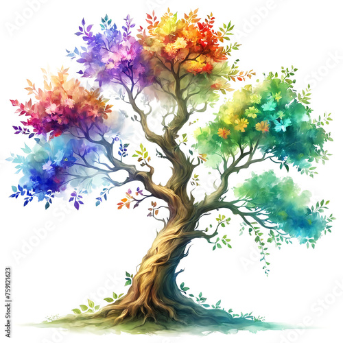 a tree with multicolored leaves