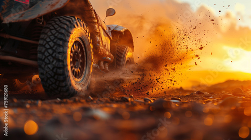 closeup of wheel in a countryside landscape with a muddy road