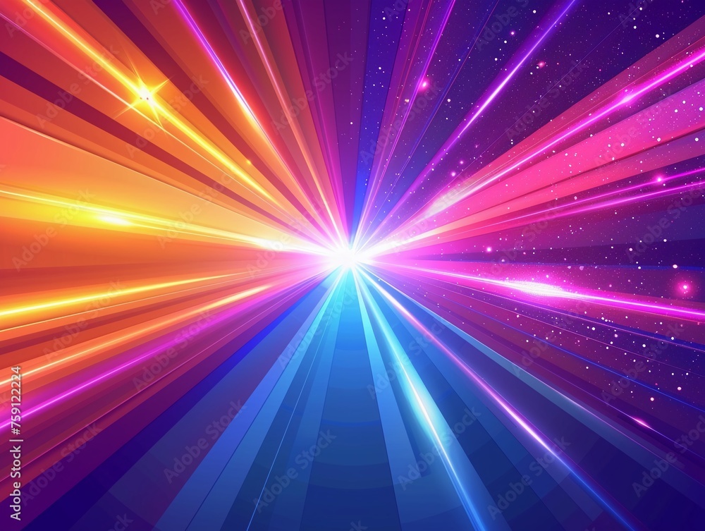 Abstract background with colorful light rays and glow futuristic tunnel or space for dynamic design elements. Digital art of blue