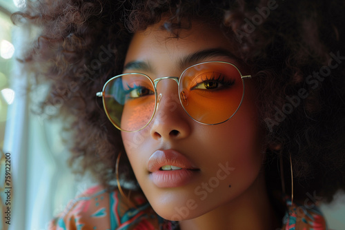 a portrait of a beautiful African-American woman with eyeglass