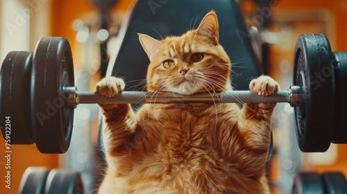 a red cat is doing sports in the gym