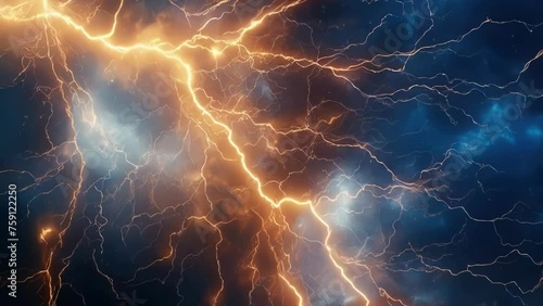 A close up of a lightning bolt in the sky. Perfect for weather-related designs. photo