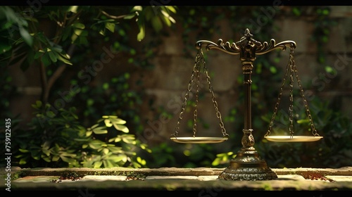 Harmony between law and environmental sustainability. The scales evoke the pursuit of ecological justice and the importance of maintaining an eco-equilibrium in legal frameworks photo