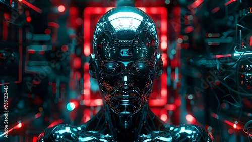 Artificial Robot Intelligence (ARI), also known as Strong AI refers to a type of Artificial Intelligence that has the Ability to Understand Learn & Apply its Intelligence, Hi-tech futuristic face ID 