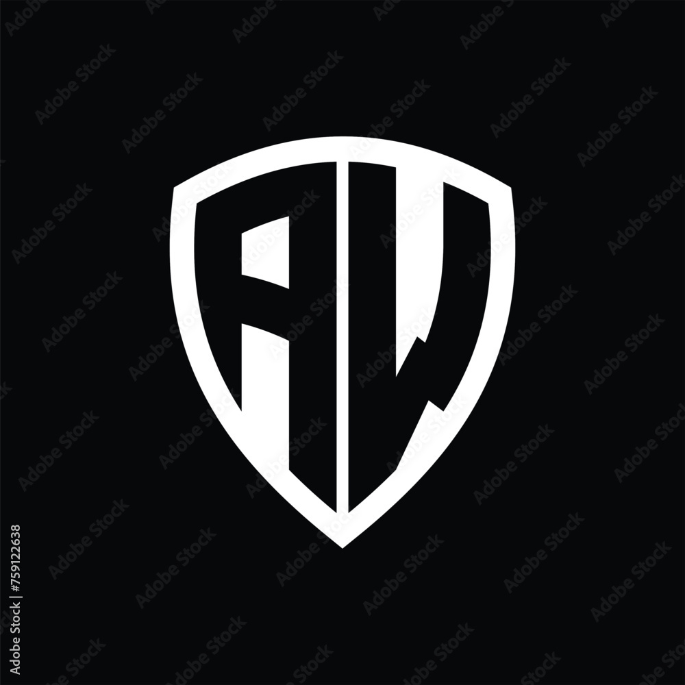 AW monogram logo with bold letters shield shape with black and white color design AW monogram logo with bold letters shield shape with black and white color design