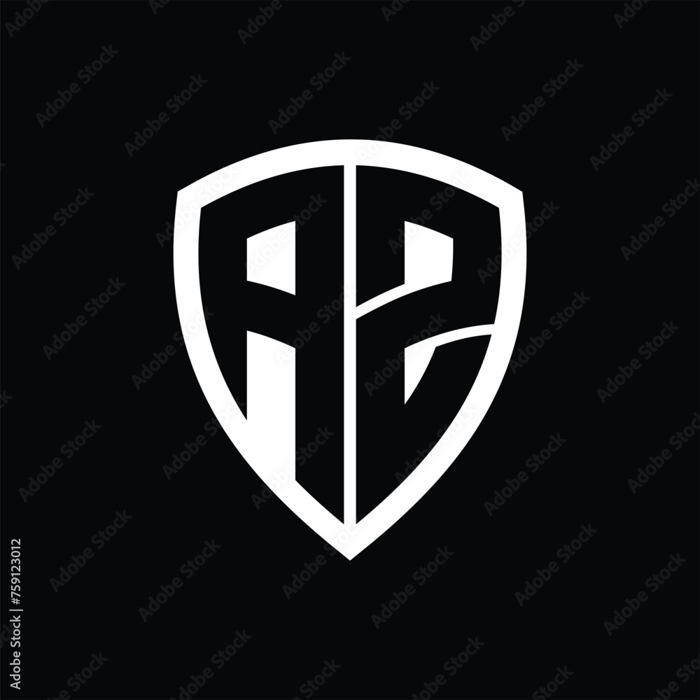 AZ monogram logo with bold letters shield shape with black and white color design AZ monogram logo with bold letters shield shape with black and white color design